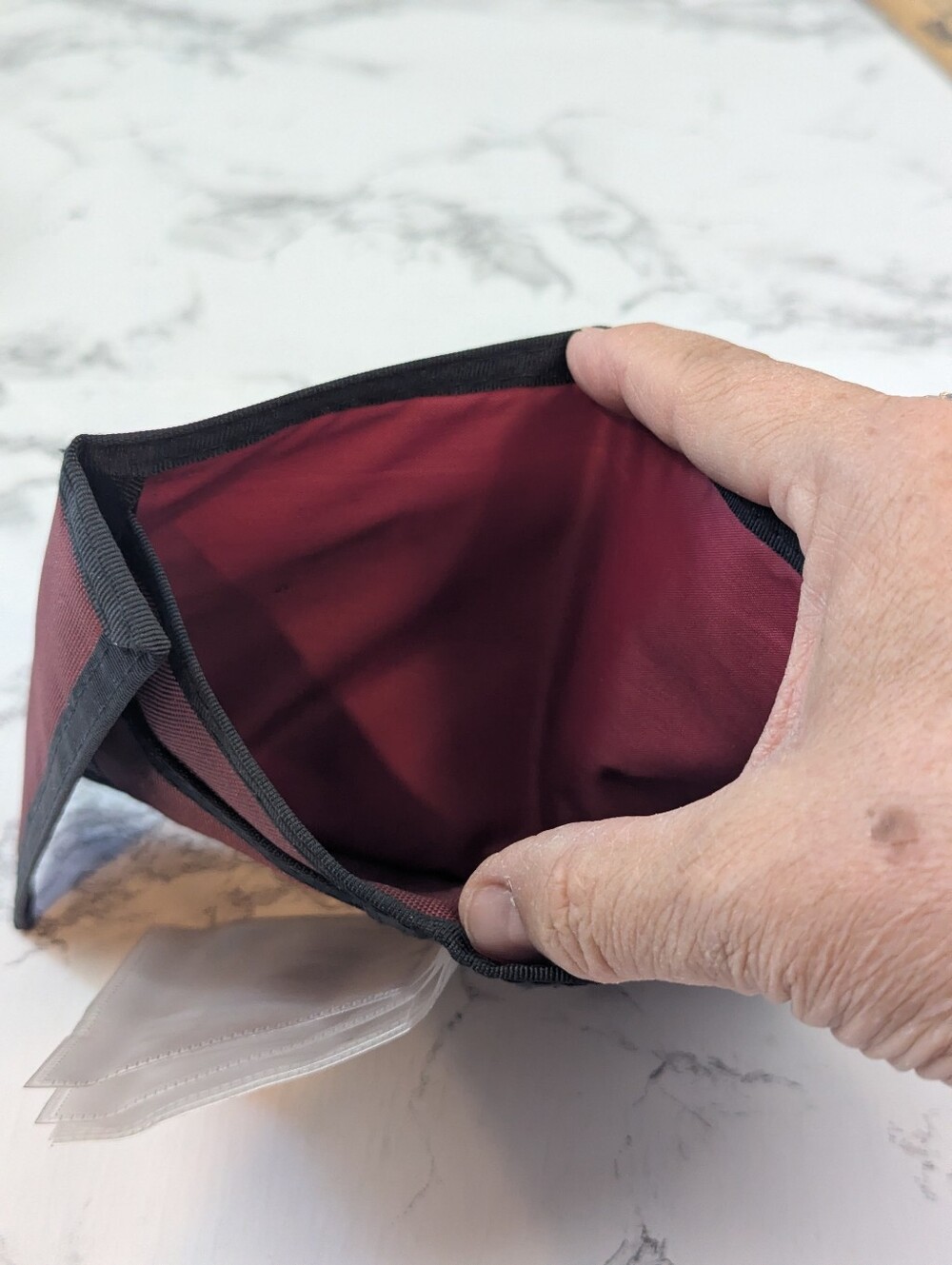 VTG 80s Rainbow Seagull Nylon Velcro Wallet Retro Trifold Burgundy - Picture 9 of 12